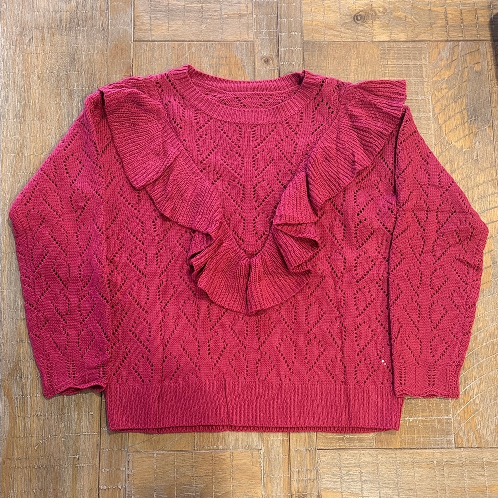 Women's Ruffled Knit Sweater - Red